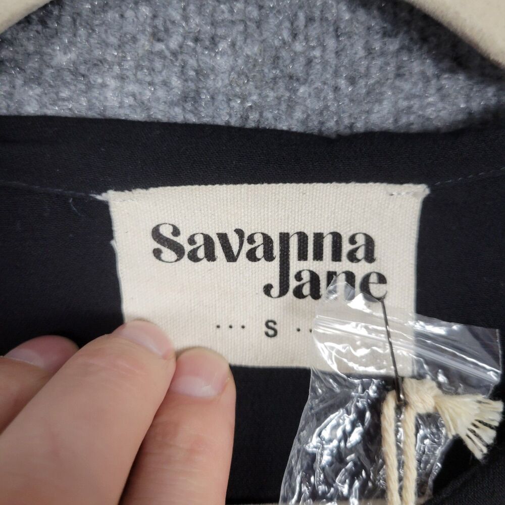 SAVANNA JANE Black Floral Embroidery Peter Pan Collar Top Twee Modest SIZE SMALL - Picture 9 of 14